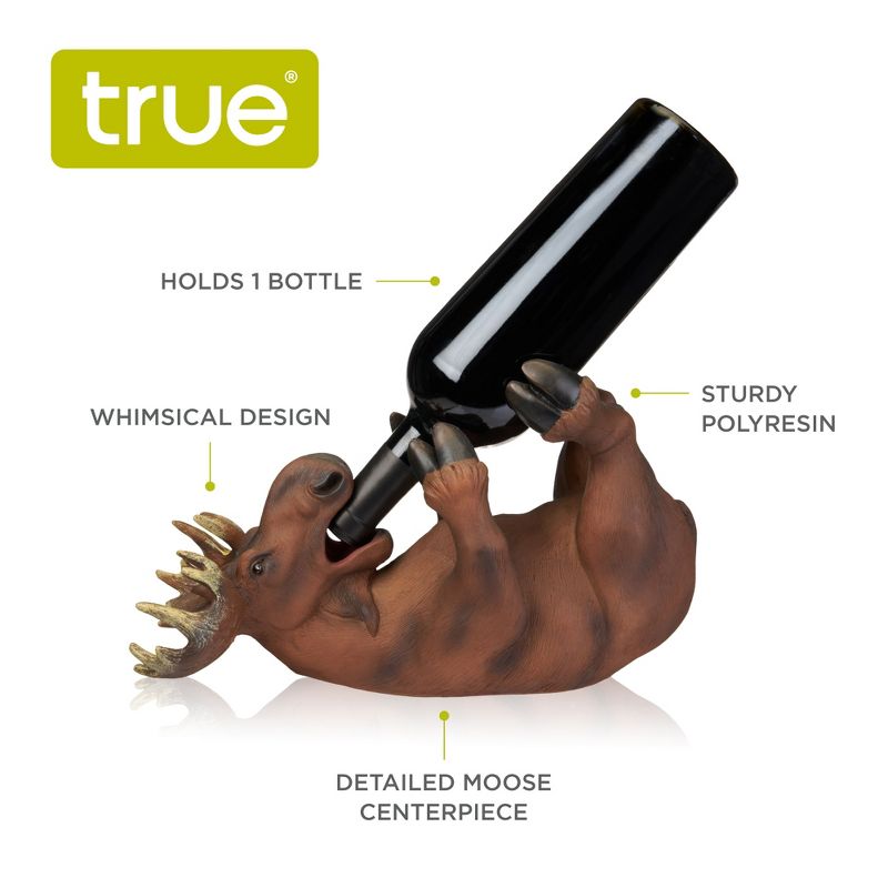 True Mischievous Moose Polyresin Wine Bottle Holder Set of 1, Brown, Holds 1 Standard Wine Bottle, Brown Finish, 6 of 8