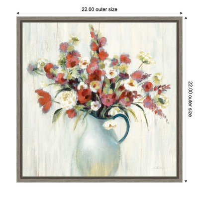 Red and White Floral Canvas Print in Gray Frame