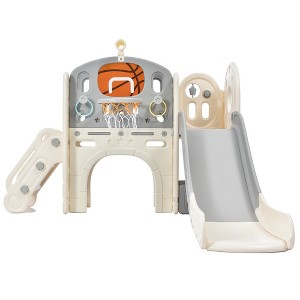 Garvee Slide Set, toddler playground outdoor with Slide, Arch Tunnel, Ring Toss, and Basketball Hoop - 1 of 4