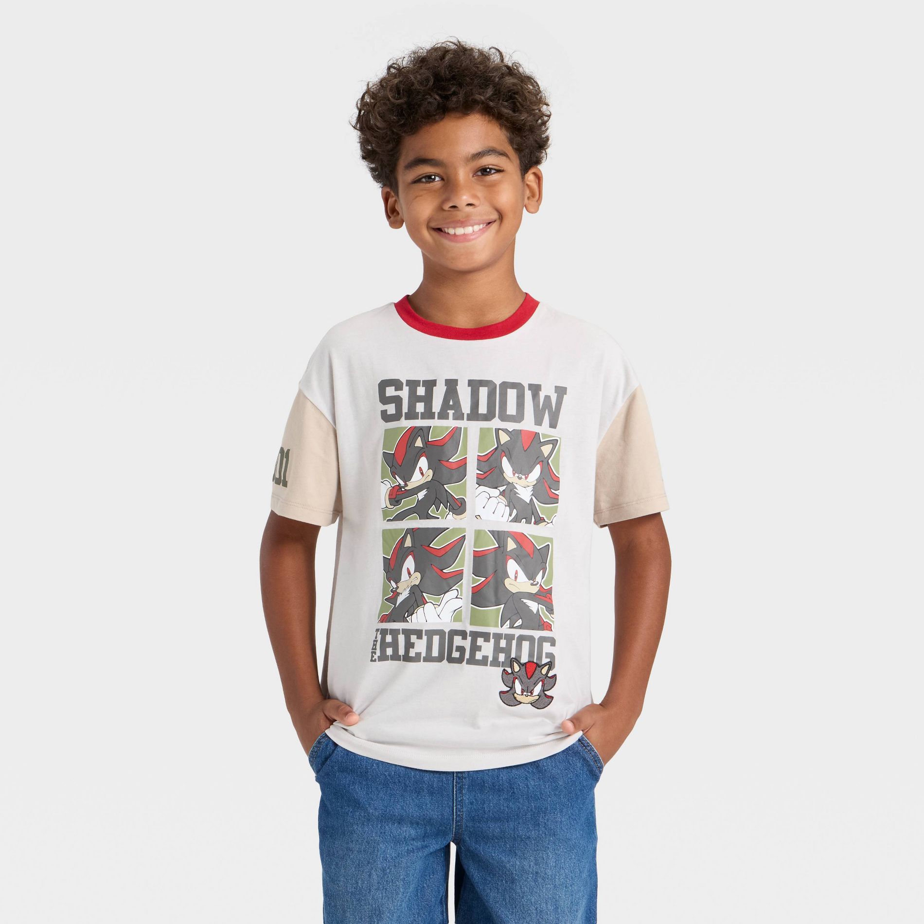 Boys' Sonic the Hedgehog Shadow Short Sleeve Graphic T-Shirt - Burgundy/Gray/Khaki S