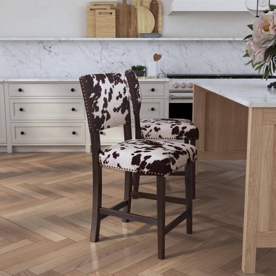 Corey 24" Brown and Ivory Cowhide Counter Stool