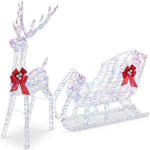 Best Choice Products Lighted Christmas 4ft Reindeer & Sleigh Outdoor Yard Decoration Set w/ 205 LED Lights, Stakes - 1 of 4