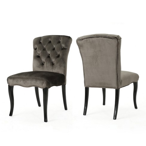 Grey velvet cheap tufted dining chairs