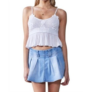 Women's Stretchable Denim Pleated Mini Skort - Urban Daizy - 1 of 4