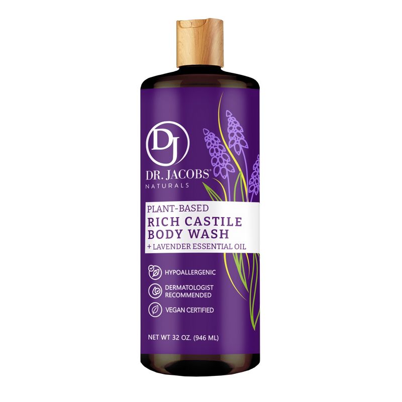 Dr Jacobs Naturals Rich Castile Lavender Body Wash Hypoallergenic Vegan Sulfate-Free Paraben-Free Dermatologist Recommended 32oz - Lavender, 1 of 9