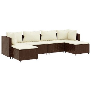 vidaXL Patio Lounge Set with Cushions Sectional Sofa Outdoor 6 Piece Poly Rattan - Brown and White - 1 of 4