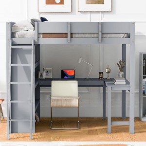 NicBex Full Size Loft Bed with Desk Pine Bed Frame with Shelves, Inclined Ladder and Full Length Guardrail, No Box Spring Required - 1 of 4