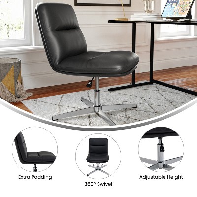 Black Faux Leather Ergonomic Armless Swivel Office Chair with Metal Frame