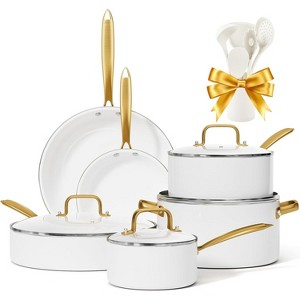 Aoibox Ceramic Cookware Set, 16 Pcs Pots and Pans Non Stick, Kitchen Cookware with Utensils, White Gold Pan Set for Cooking, Oven & Dishwasher Safe - 1 of 4