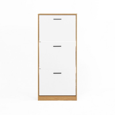 Lirago,21.25"L*9.44"W*47.2"H,3-Door Flip Shoe Cabinet with White Panels - Narrow Freestanding Shoe Organizer for Entryway