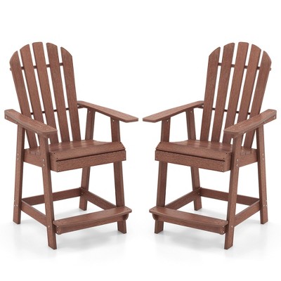 Tangkula 2 PCS Tall Adirondack Chair HDPE Outdoor Bar Stools with Armrests 4.5” Wide Footrest Patio Adirondack Barstools Balcony Chairs Brown