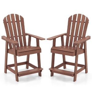Tangkula 2 PCS Tall Adirondack Chair HDPE Outdoor Bar Stools with Armrests 4.5” Wide Footrest Patio Adirondack Barstools Balcony Chairs Brown - 1 of 4