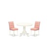 East West Furniture 3 Piece Dinner Table Set consists A Modern Table and 2 Platinum Gray Faux Leather Kitchen Chairs with Stylish Back- White Finish - 2 of 4