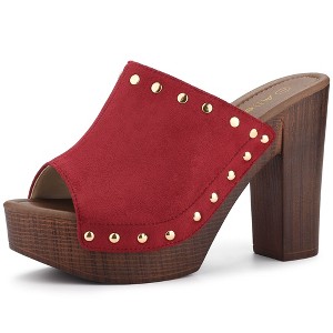Allegra K Women's Open Round Toe Platform Block Heel Slides Sandals - 1 of 4