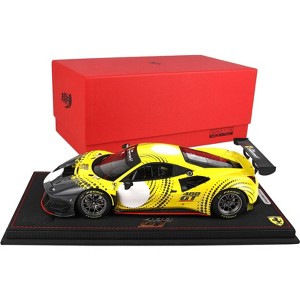 Ferrari 488 GT Modificata Yellow and Gray with Graphics with DISPLAY CASE Limited Edition to 248 pieces 1/18 Model Car by BBR - 1 of 4