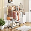 Simple Trending Double Rod Clothing Garment Rack, Rolling Clothes Organizer on Wheels for Hanging Clothes,with 4 hooks, Chrome - 3 of 4