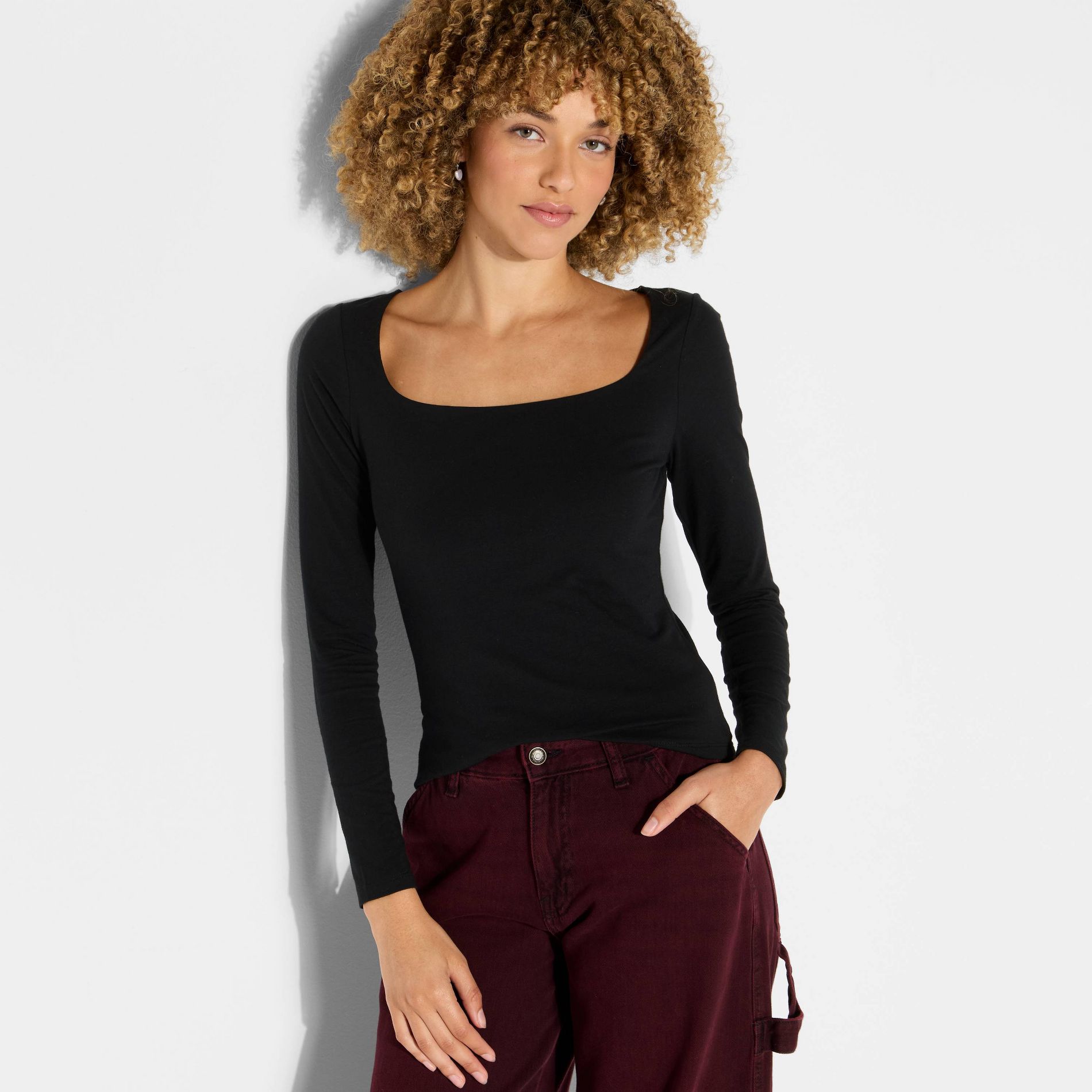 Women's Long Sleeve Square Neck T-Shirt - Wild Fable™