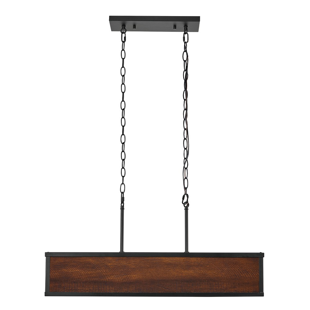 Globe Electric 30" LED Integrated Dimmable Pendant Matte Black and Faux Wood: Adjustable Chain, ETL Listed, 3000K Warm Light