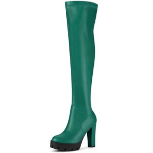 Allegra K Women's Platform Heels Chunky Heel Over Knee High Boots - 1 of 4