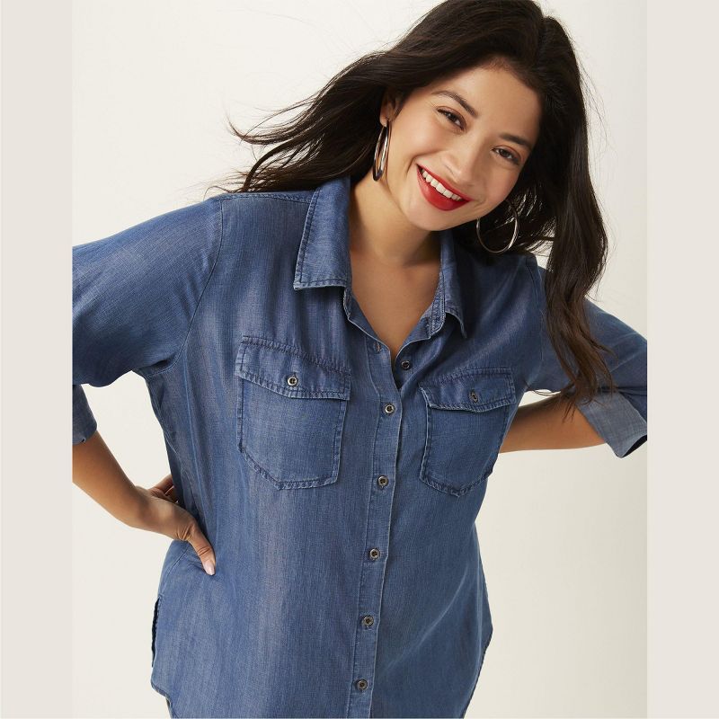 Molly & Isadora Women's Versitle Chambray Button-Up Shirt, 5 of 8