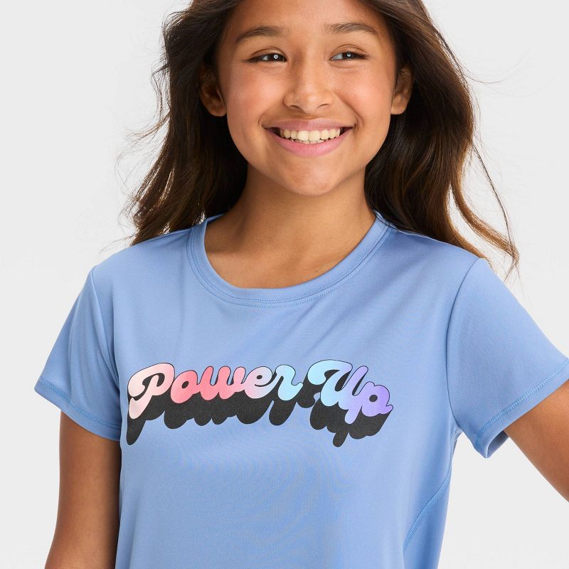 Girls&#39; Short Sleeve &#39;Power Up&#39; Graphic T-Shirt - All In Motion™ Blue, 2 of 4