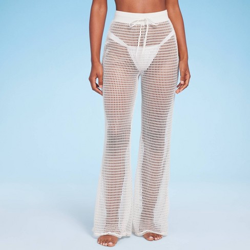 Women's Mesh High Waist Flare Cover Up Pants - Wild Fable™ White L