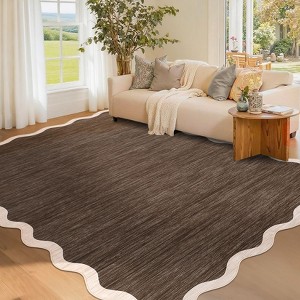 Washable Rug Modern Scalloped Rug Non Slip, Neutral Indoor Carpet - 1 of 4