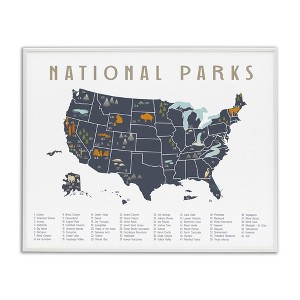 Stupell Industries National Parks United States Adventure Map Blue White Framed Giclee Art, White, 30" x 24" - 1 of 4