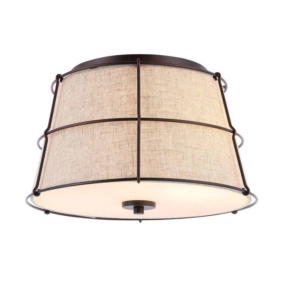 Photos - Chandelier / Lamp 14" 2-Light Silas Rustic Farmhouse Iron LED Flush Mount Oil Rubbed Bronze - JONATHAN Y: Eco-Friendly, UL Listed, Linen Shade