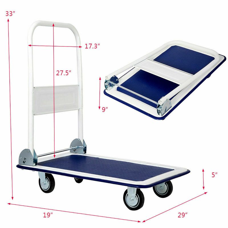 Costway 330lbs Platform Cart Dolly Foldable Push Hand iron, 2 of 8