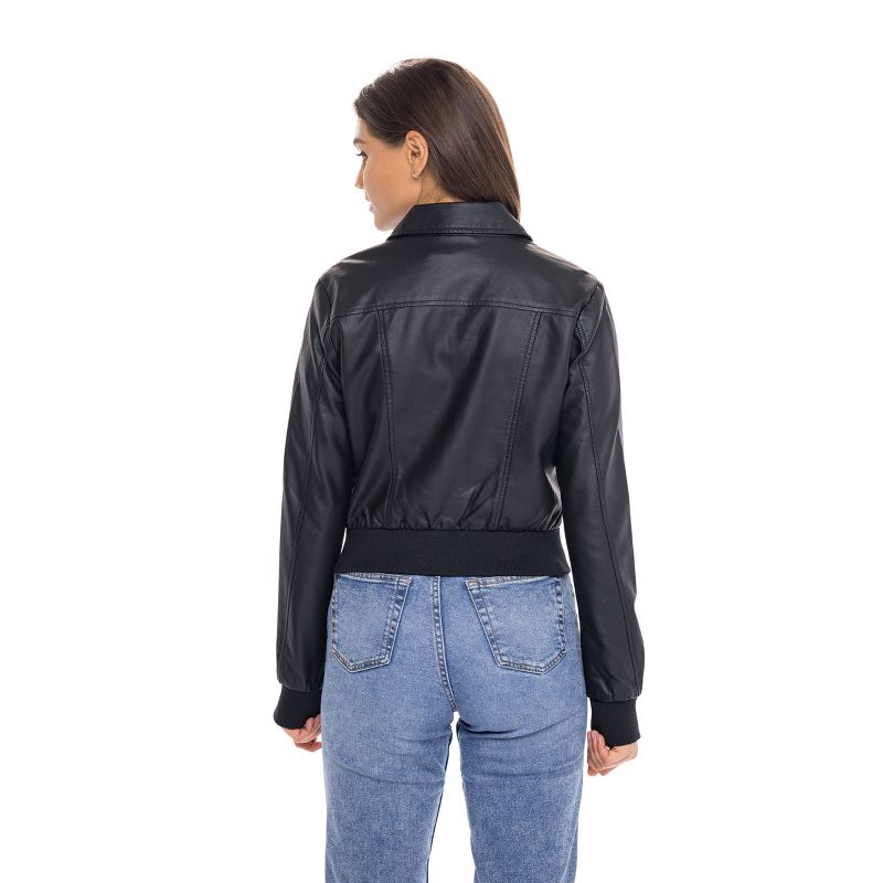 Women's Faux Leather Bomber Jacket - S.E.B. By SEBBY, 5 of 6