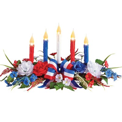 Collections Etc Patriotic Candle Centerpiece with LED Lights 22 X 7 X 12
