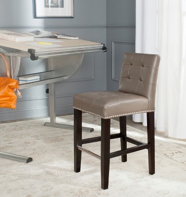 Thompson Transitional 34" Gray Leather & Wood Counter Stool with Silver Nailhead