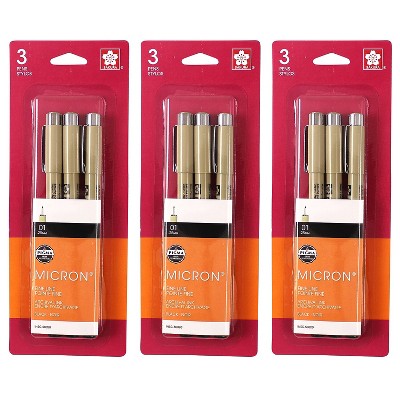 Sakura Pigma Micron Pen Fineliner Black Ink 3/Bundle (SAK50020-3)