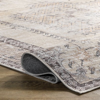 Eco-Friendly Gray Oriental Medallion 4'x6' Washable Rug