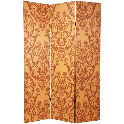 6" Double Sided Damask Room Divider Orange - Oriental Furniture