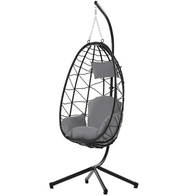 37.4"Egg Chair with Stand Indoor Outdoor Swing Chair Patio Wicker Hanging,Gray