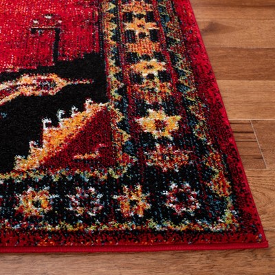 Vintage Red and Black Synthetic Runner Rug
