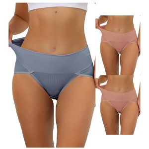 Allegra K Women's Hi-Cut Ribbed High Waist Tummy Control Available in Plus Size Briefs 3 Packs - 1 of 4