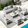 Cesicia 7-Piece Patio Sofa Set with Coffee Table for Backyard, Porch & Poolside，White Frame and Black Cushions - 4 of 4