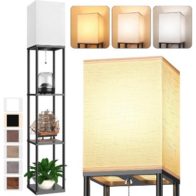 Floor Lamp with Shelves for Living Room, Shelf Floor Lamp with 3 CCT LED Bulb, Corner Display Standing Column Lamp
