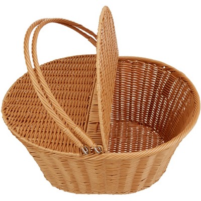 Handwoven Poly-Wicker Oval Picnic Basket with Dual Flip Top