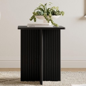 Stead Square Fluted Accent Side Table - Pedestal Drink Table with Solid Wood X-Base and Wood Veneer Top (Blackened Oak) - 1 of 4