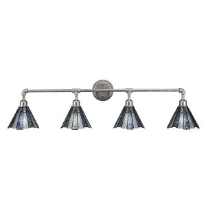 Toltec Lighting Vintage 4 - Light Vanity in  Aged Silver with 7" Sea Ice Art Glass Shade - 1 of 1