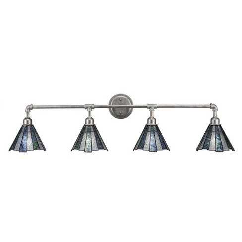 Toltec Lighting Vintage 4 - Light Vanity in  Aged Silver with 7" Sea Ice Art Glass Shade - image 1 of 1