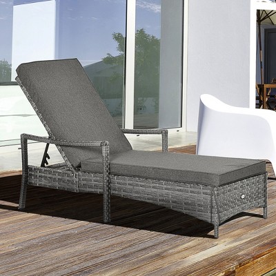 Dark Gray Wicker Chaise Lounge with Cushions and Adjustable Backrest