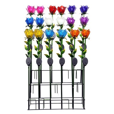 Alpine Assorted Glass 33 in. H Tulip Petals Outdoor Garden Stake - Case of 18