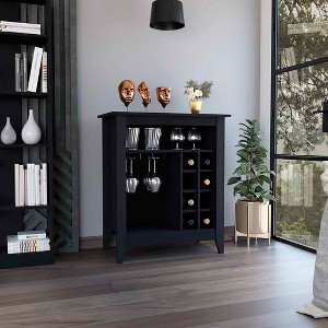 Gulches Black Wengue Bar Cabinet with 8 Wine Cubicles 4.8''H x 4.4''W, Interior Shelf and 37.12'' Superior Top - 1 of 4