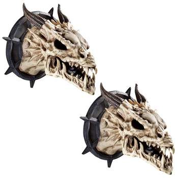 Design Toscano Horned Dragon Skull Wall Trophy: Set of Two
