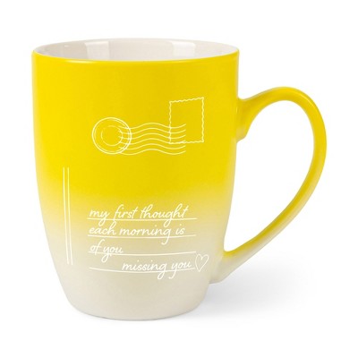 Elanze Designs My First Thought Each Morning Is Of You Missing You Two Toned Ombre Matte Yellow and White 12 ounce Ceramic Stoneware Coffee Cup Mug